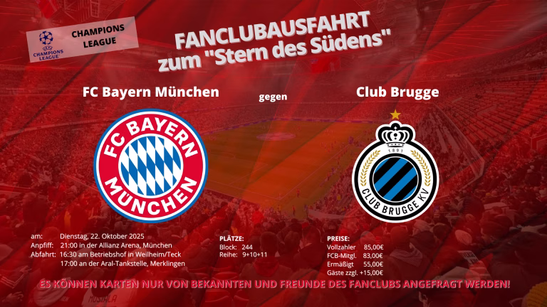 Fanclub Ausfahrt: (CL) FC Bayern München – Club Brugge