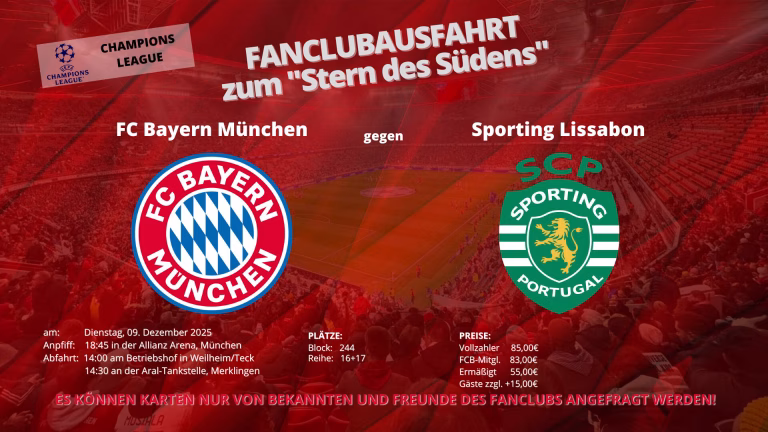 Fanclub Ausfahrt: (CL) FC Bayern München – Sporting Lissabon